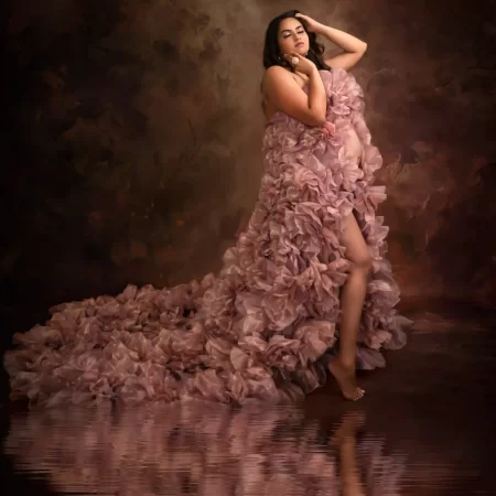 Blooming Beauty Strapless Organza Maternity Dress with 3D Flowers