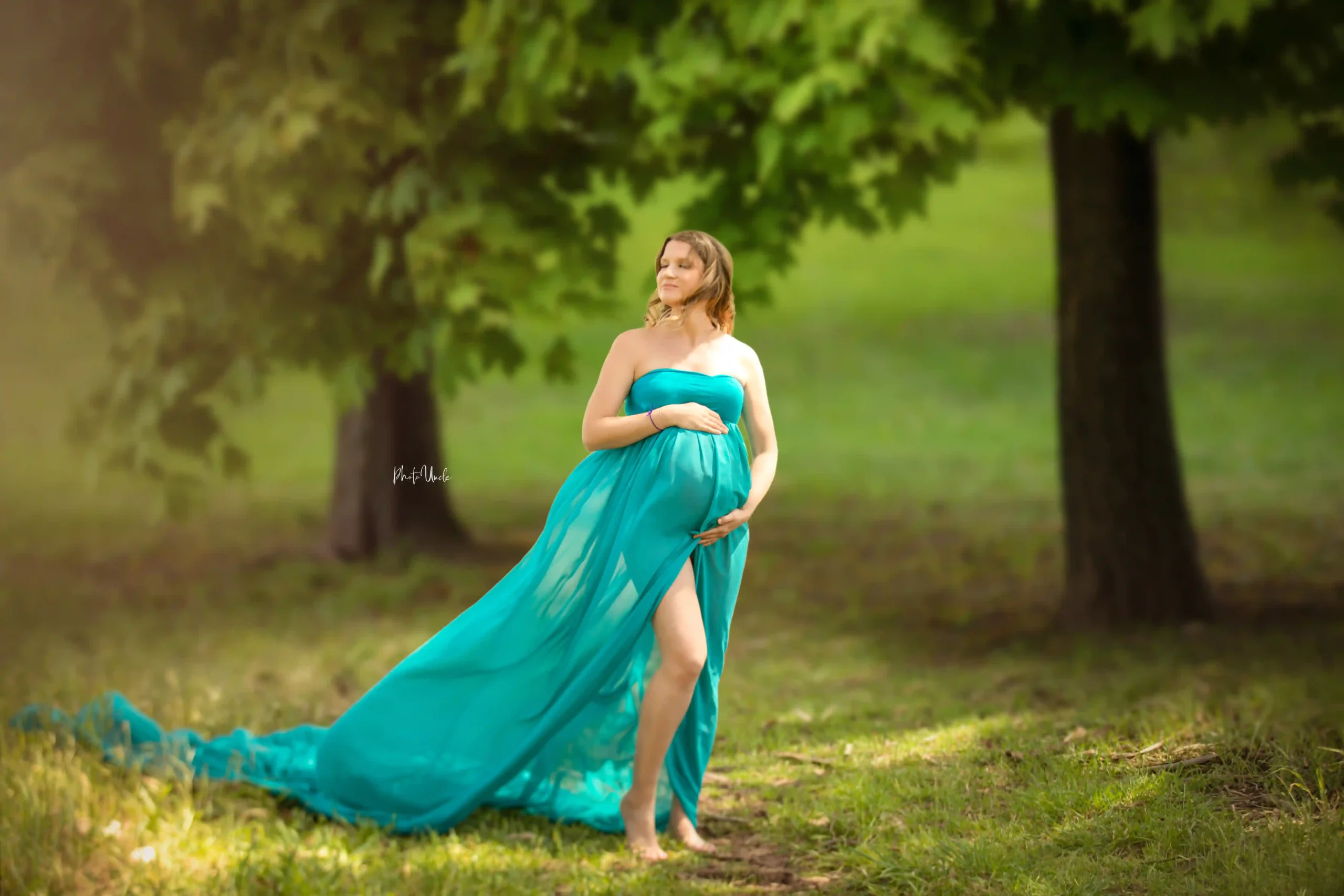 Elegant Split Front Turquoise Maternity Maxi Chiffon Gown Elegant Split Front Turquoise Maternity Maxi Chiffon Gown