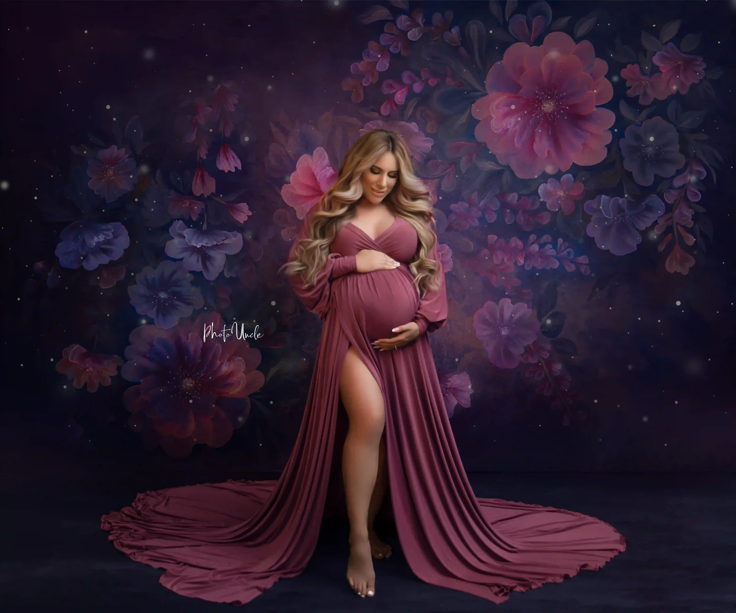 Gorgeous Mauve Maternity Dress Embellished For Pregnancy Photoshoots