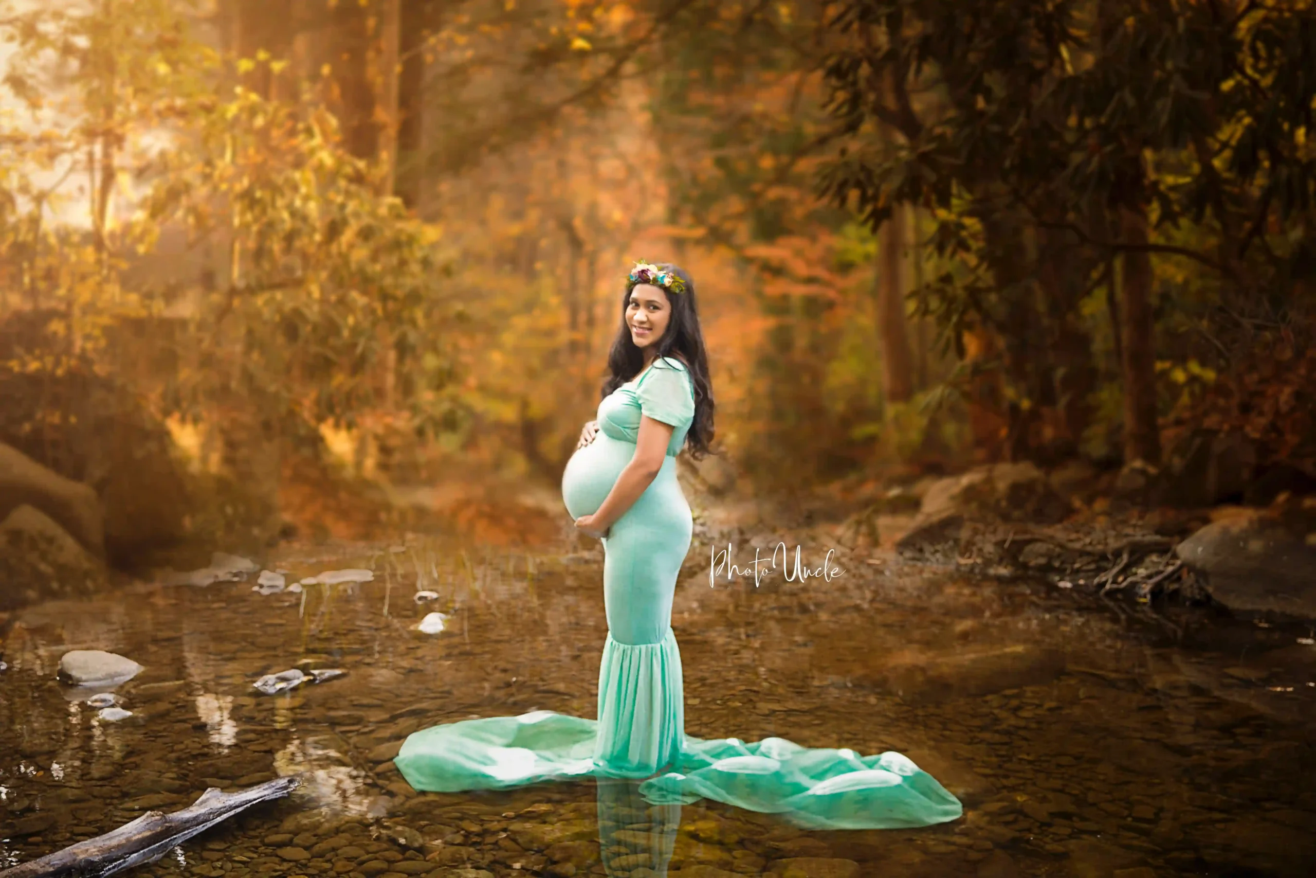 Light Ferozi Maternity Maxi Gown for Stunning Photoshoots
