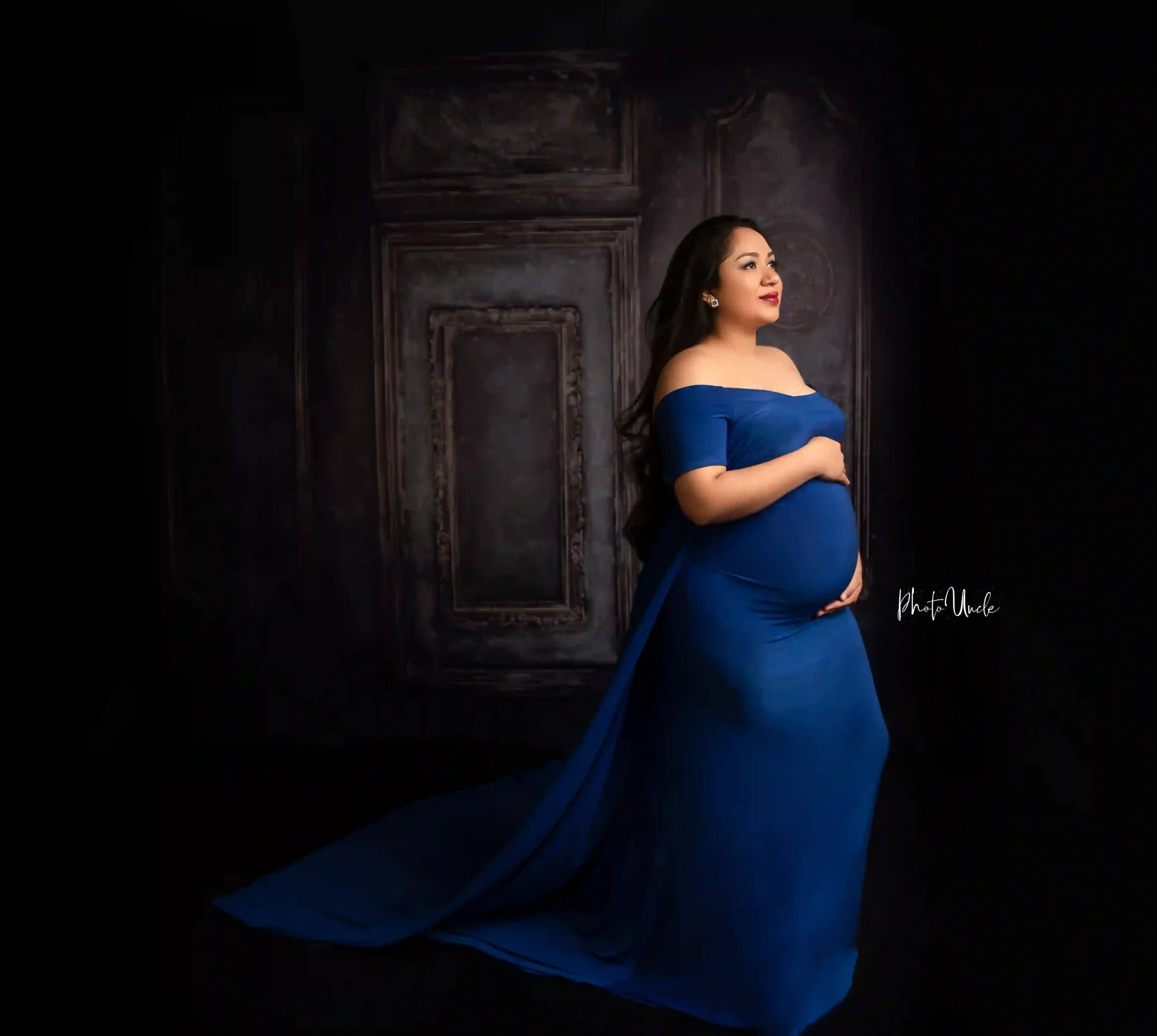 Sophisticated Maternity Fitted Gown with Train and Attached Chiffon Sophisticated Maternity Fitted Gown with Train and Attached Chiffon