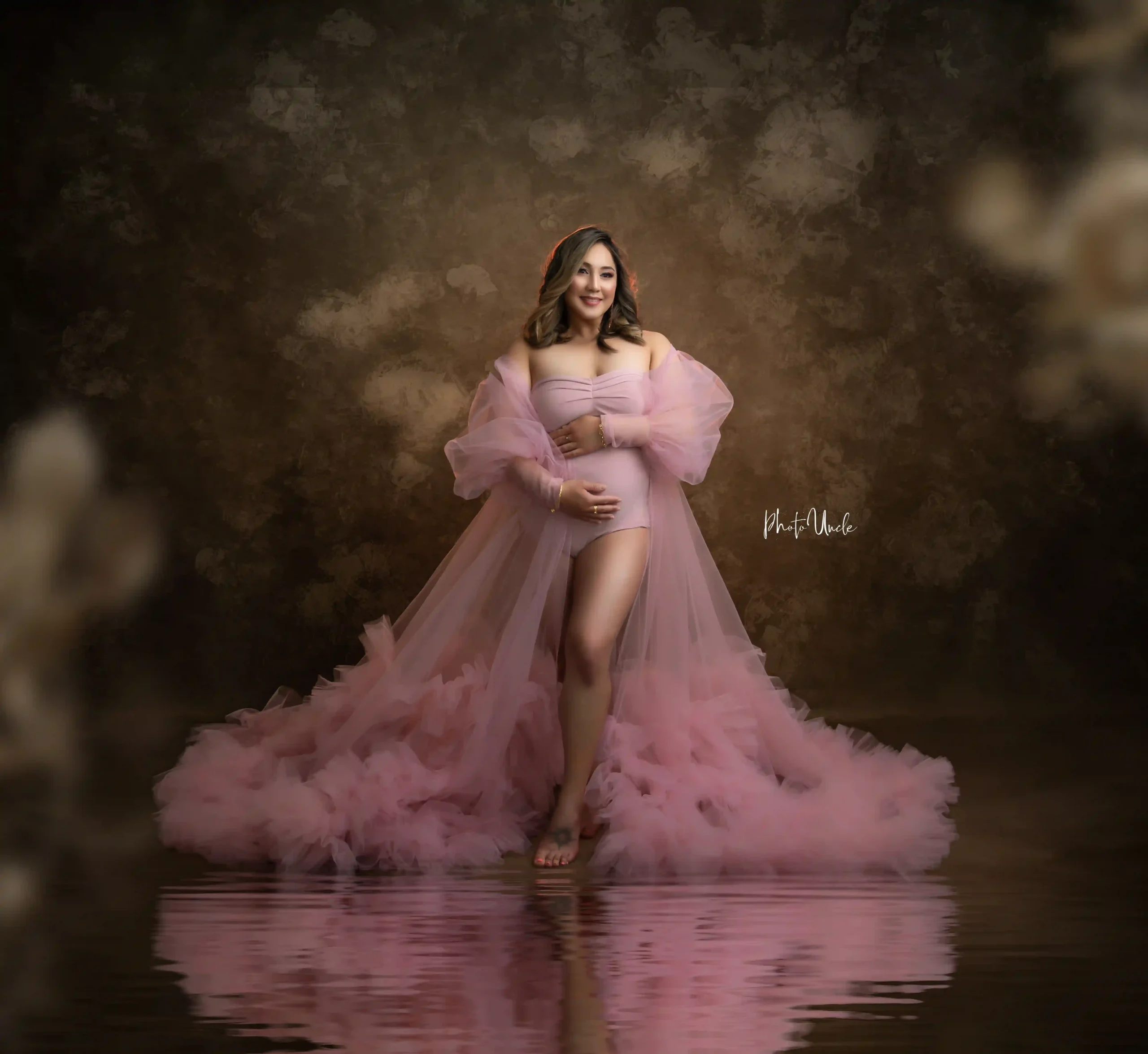 Netted Frill Maternity Tulle Gown with Body Suit