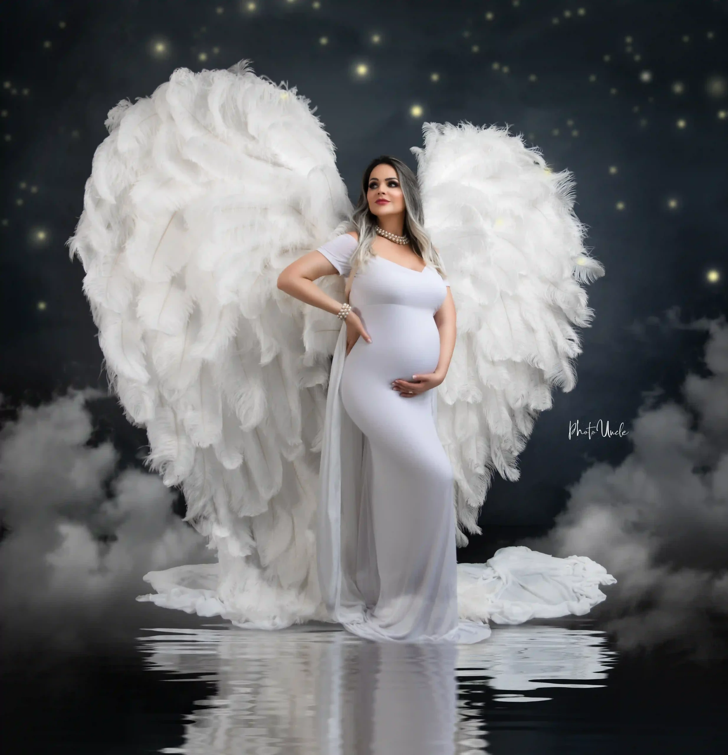 White Maternity Fitted Gown with Attached Chiffon Train White Maternity Fitted Gown with Attached Chiffon Train