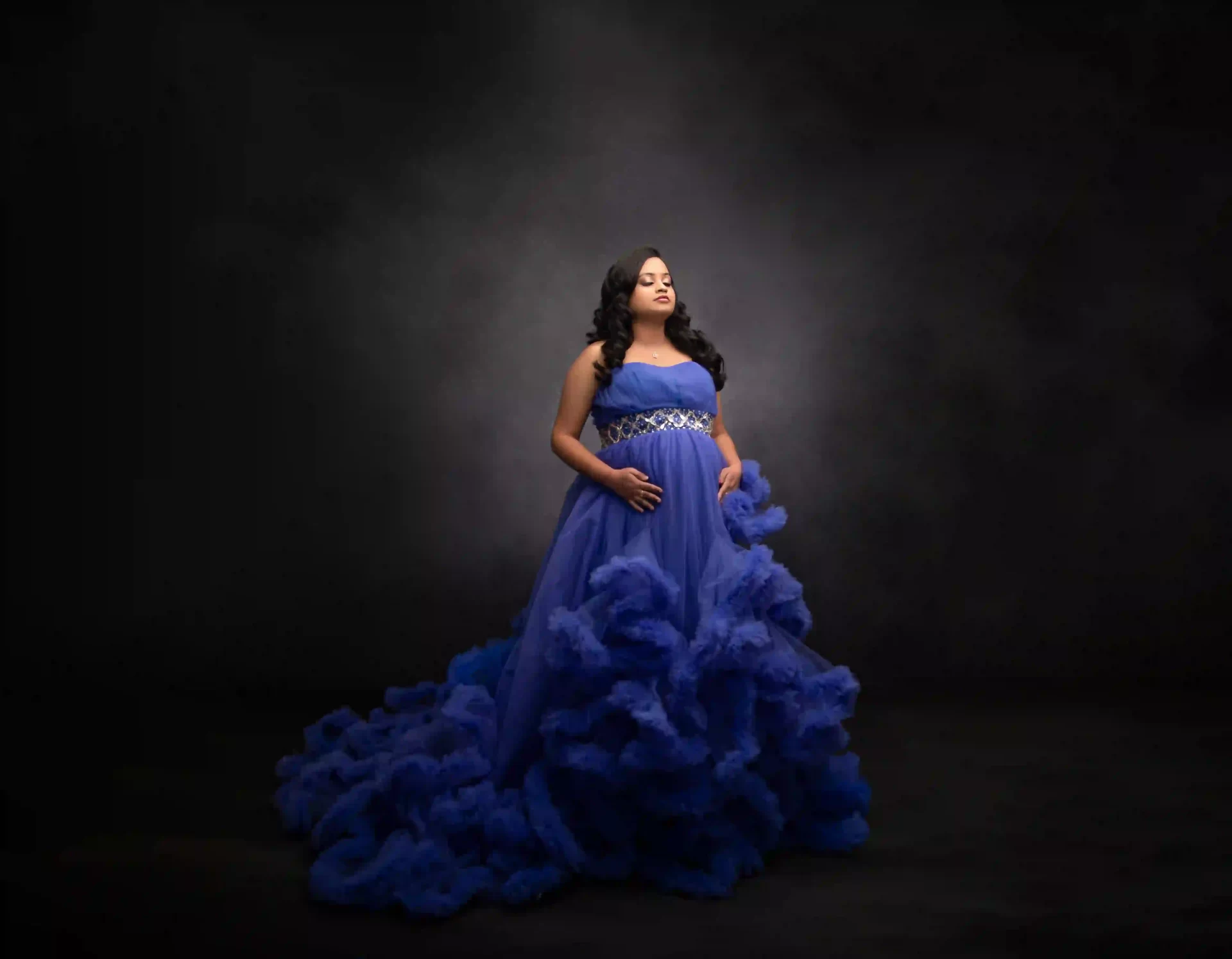 Midnight Blue Ruffle Tulle Maternity Dress